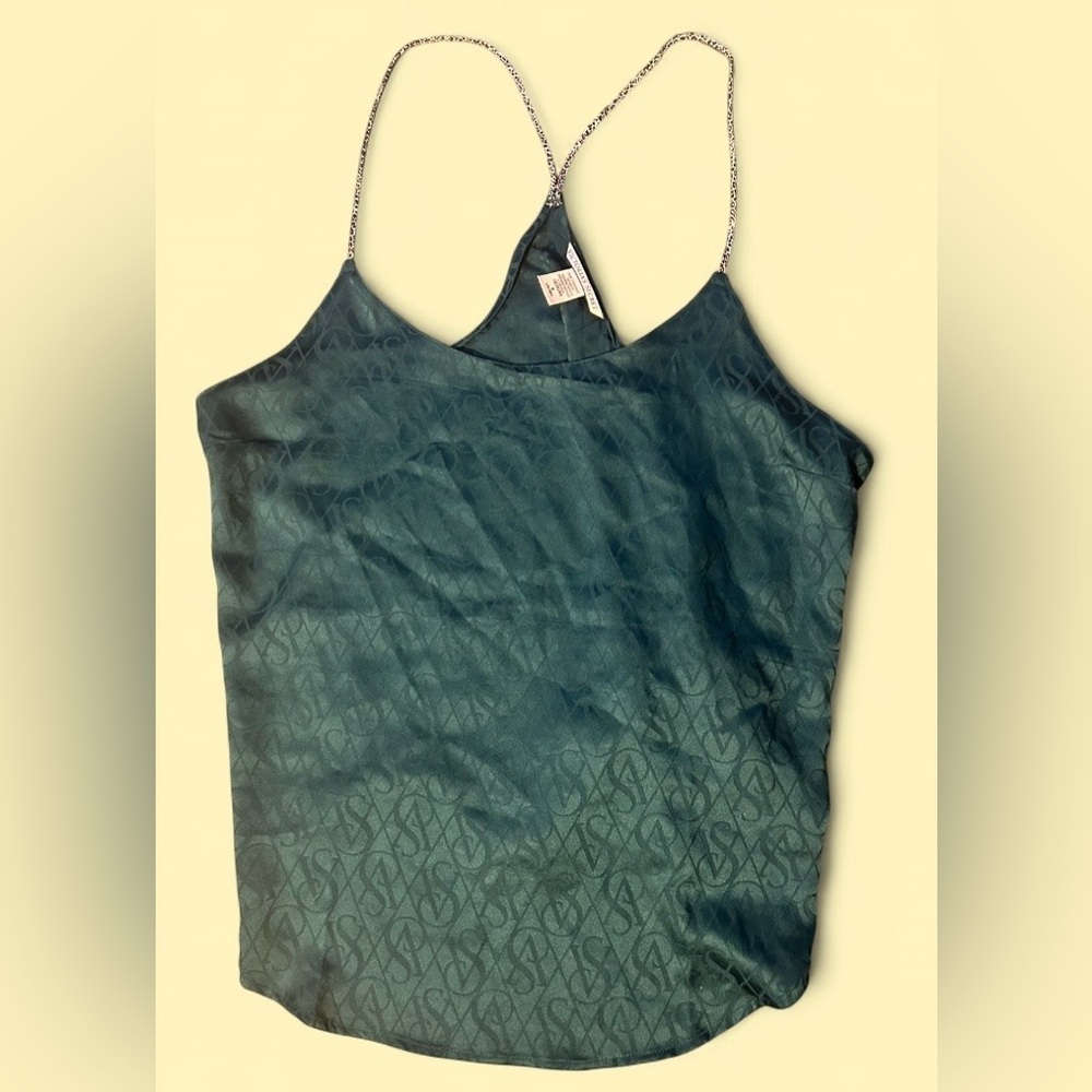 Victoria’s Secret Satin Cami – Emerald Monogram Logo VS Print - Size Medium